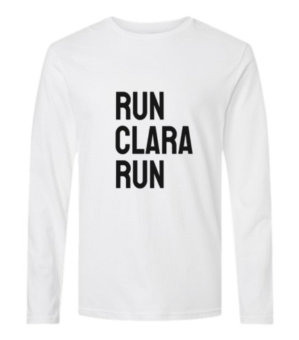 run clara run long sleeve tee in white as part of the holiday collection