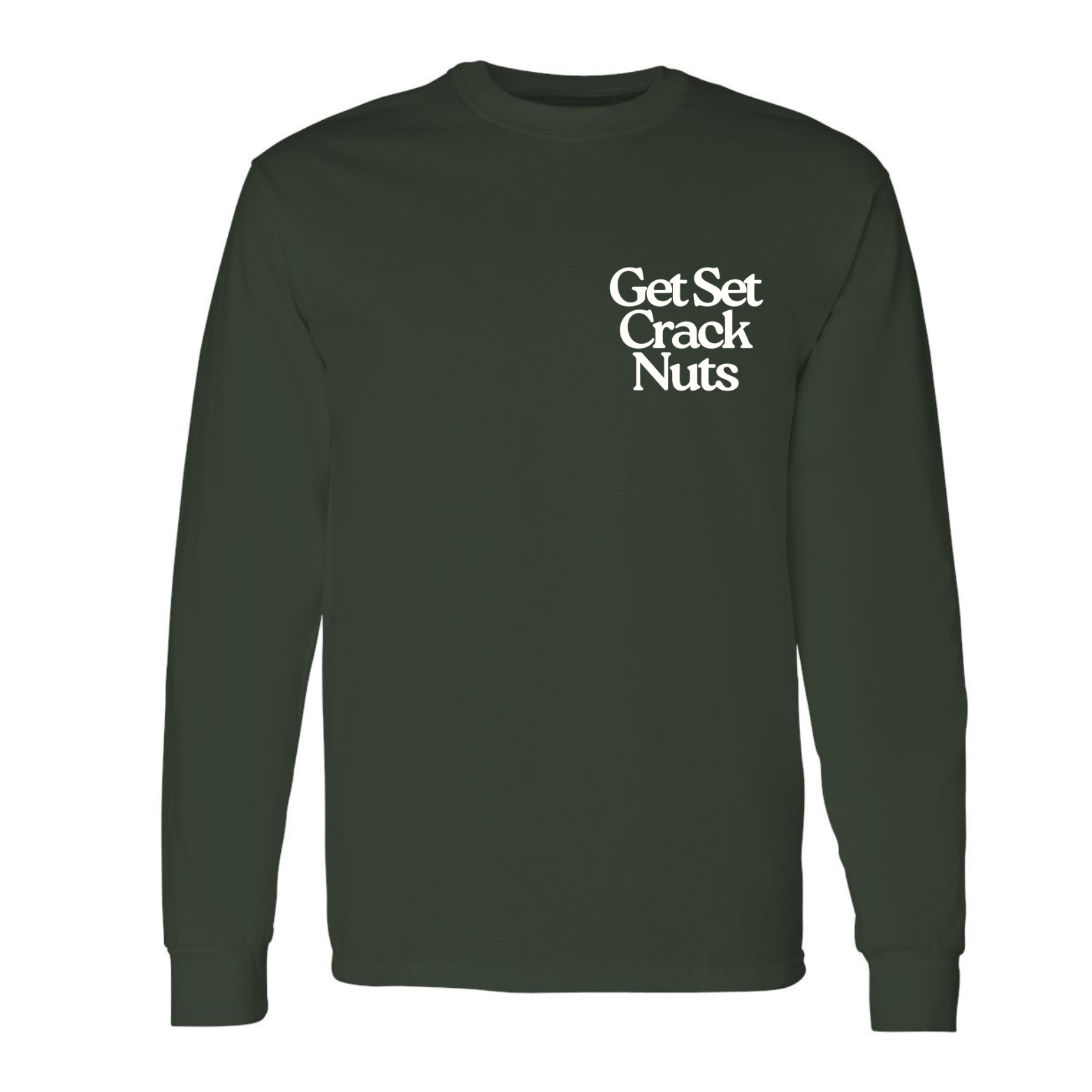 15 Get Set Crack Nuts long sleeve tee in forest green as part of the holiday collection