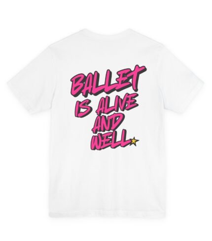 hot pink text on white tee